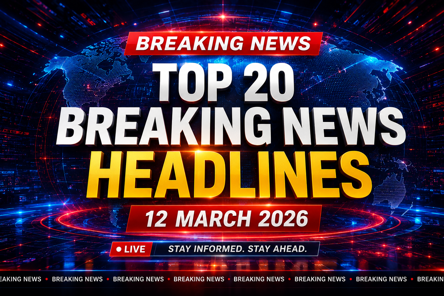 Breaking news screen showing top India headlines for 12 May 2026